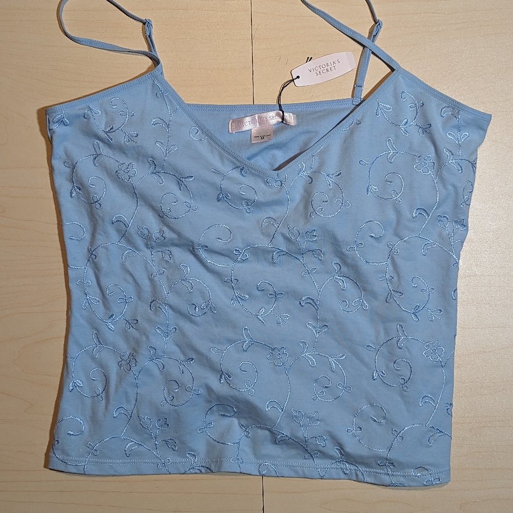 Victoria's Secret Women Floral Tank Top Spaghetti Strap - Blue - Size M